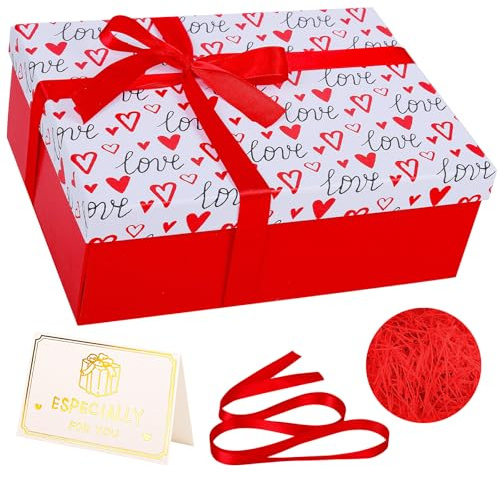 Luxuriöse rote Herz-Geschenkbox mit Deckel (25 x 18 x 9 cm), mittelgroß/groß, mit Schleife, ideal als Geschenk zum Geburtstag, zur Hochzeit, zum Valentinstag oder für Mädchen und Frauen.