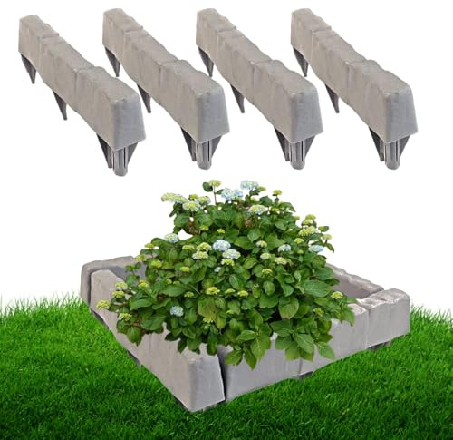 Pietre per bordure da giardino - 8 Pezzi di in Pietra Finta | Bordo per Giardino senza Necessità di Scavo - per Aiuola, Camminamento, Patio, Recinzione Esterna