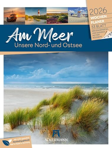 Am Meer Wochenplaner Kalender 2026 | Beruhigender Küsten-Wochenkalender im Hochformat (25x33 cm) | Mit Kreuzworträtseln, Sudokus & mehr