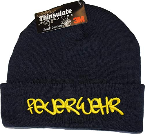 Pudelmütze Navy Feuerwehr gelber Graffiti-Schriftzug, (3M Thinsulate-atmungsaktiv)