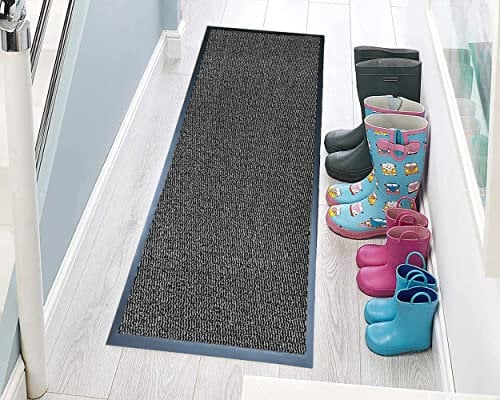 TrendMakers Hardwearing Heavy Duty PVC Edge Pile Top Rubber Barrier Mat Entrance Door Kitchen Floor Runners Mats Rugs | 60cm x 180cm | Grey | POLYPROPYLENE PILE