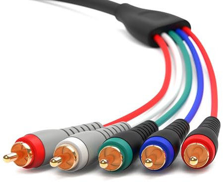 BlueRigger Component Video Cable with Audio (7.6M, RCA- 5 Cable, Supports 1080i) - Compatible with DVD Players, VCR, Camcorder, Projector
