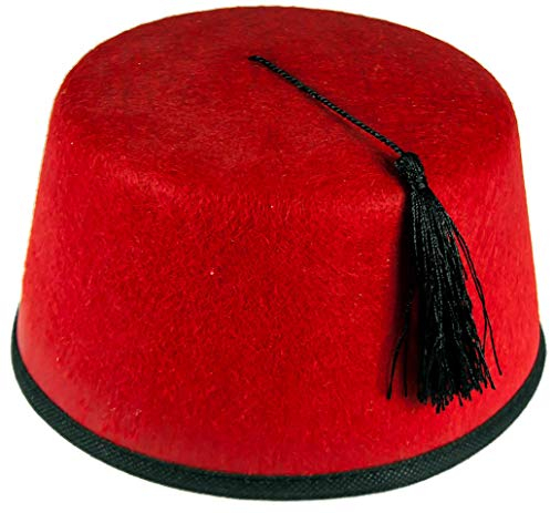 Unisex Fez aus rotem Filz mit schwarzer Quaste für Kostüm - Rot, Einheitsgröße