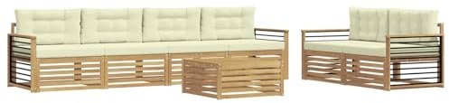 vidaXL Outdoor-Sofagarnitur mit Kissen 7 pcs Weiß und Creme Polyester, Garten-Lounge, modernes Outdoor-Sofa, modulares Set für Terrasse, Bequeme Sitzmöbel