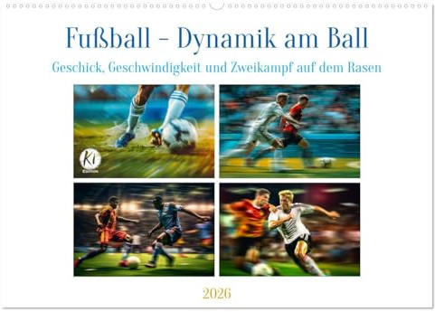 Fußball - Dynamik am Ball (Wandkalender 2026 DIN A2 quer), CALVENDO Monatskalender: Im Fokus: Der erbitterte Zweikampf um den Ball (CALVENDO Sport)