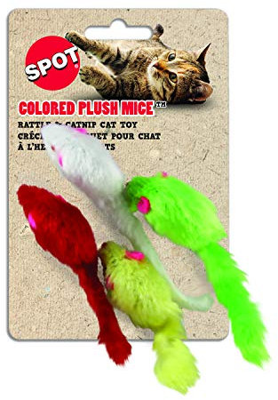 SPOT Colored Plush Mice Cat Toy - Rattle and Catnip Toy for Indoor Cats and Kittens - Bright Colored Classic Toy for Batting and Chasing Around - Fun Entertainment for Hours - 4.5inch Assorted 4-Pack