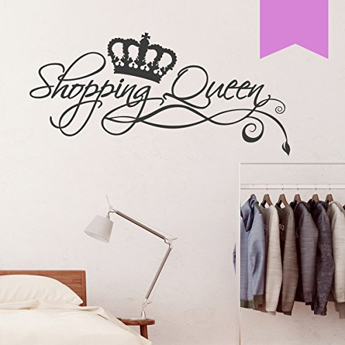 WANDKINGS Wandtattoo Shopping Queen (mit Krone und Blumenschnörkeln) 50 x 28 cm Flieder - erhältlich in 33 Farben