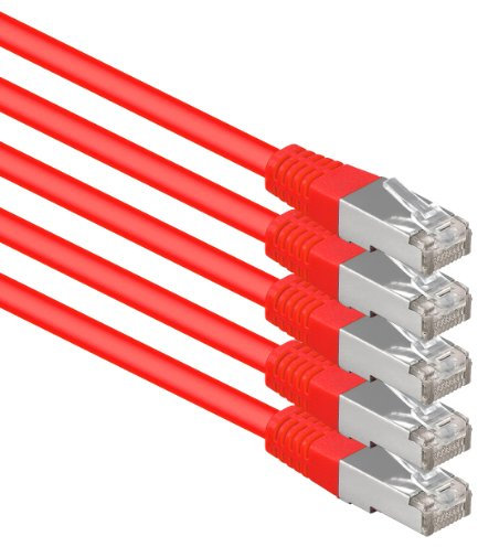 1aTTack.de® 0,25m - rojo - 5 Piezas - CAT6 CAT 6 Ethernet LAN cable de red SET 1000 Mbit/s CAT6 Doble blindado PIMF 250MHz libre de halógenos compatible con CAT5e CAT6a CAT7 CAT8
