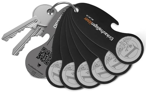 Einkaufswagenlöser Münze Schwarz (6 STK.) – funktionaler Schlüsselanhänger mit Einkaufswagenchip, Flaschenöffner & Profiltiefenmesser – hochwertiger Einkaufschip mit Fundservice