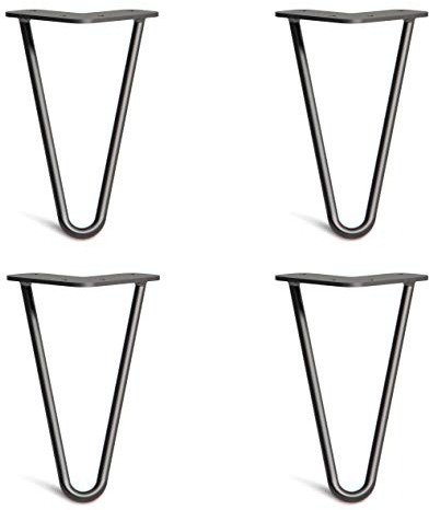 The Hairpin Leg Co. 4X Haarnadel-Tischbeine: Doppel-Schweiß Stahl, Schrauben, Anleitung, Schutzfüße. Klassischer 10mm 2 Stangen Stil. 20cm Schwarz