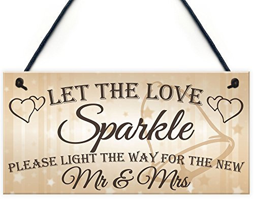 Red Ocean Let The Love Sparkle Cute Hanging Wedding Day Decoration Plaque New Mr Mrs Sign