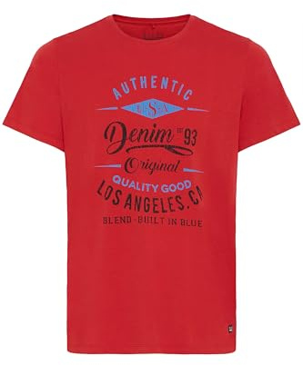 Blend BHDoppler Herren T-Shirt Kurzarm Shirt mit Print Rundhals-Ausschnitt 100% Baumwolle Regular fit, Größe:XL, Farbe:Pomp Red (73832)