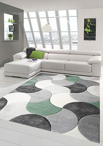 Designer und Moderner Teppich Kurzflor mit Tropfen Muster in Grün Grau Beige Größe 80x150 cm