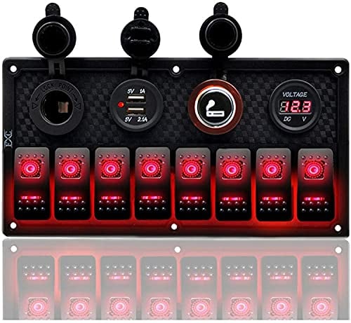 Geloo Pannello Interruttore a Bilanciere a 8 gang 4 in 1 Multi-funzione Impermeabile Interruttore a levetta per Auto, Barca, Camper (rosso)