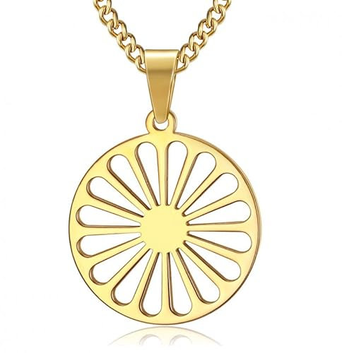BOBIJOO JEWELRY - Pendentif Collier Roue Chakra Drapeau Gitan Tsigane Manouche Voyageur Acier Or Doré Plaqué Chaîne