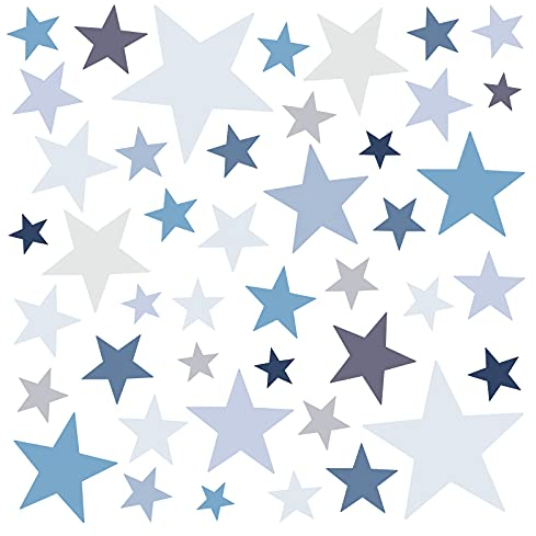 Little Deco Wandaufkleber 60 Sterne Kinderzimmer Junge Stars I blau grau I Wandtattoo Schlafzimmer Wandsticker Set Wohnzimmer bunt selbstklebend DL396