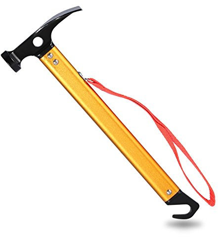 maillet de camping,Marteau de tente, marteau de piquet de tente, eracteur d'eracteur de piquet de tente, poignée en alliage d'aluminium portable marteau de camping eérieur(Or)