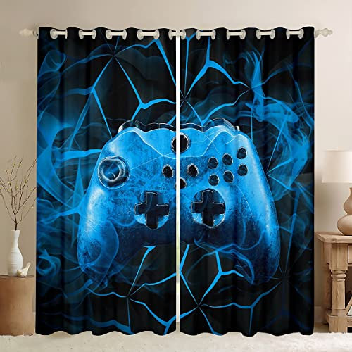 Gaming Curtains Kids Gamer Video Games Window Drapes for Boys Teens Modern Game Controller Window Curtain Breathable Blue Gamer Console Window Treatments Room Decor W66*L72