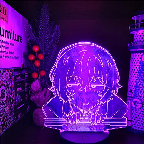 Bungo Anime Figuren Dazai Streune Hunde 3D Nachtlichter LED Illusion Licht Kinderzimmer Dekoration Atmosphäre Lampe Geburtstagsgeschenk-16 Farbe mit Fernbedienung