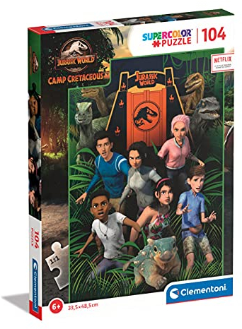 Clementoni - 27544 - Supercolor puzzle Jurassic World Camp Cretaceous - 104 pieces - Netflix series puzzle - jigsaw puzzles for kids age 6 - Made in Italy, cartoon puzzles