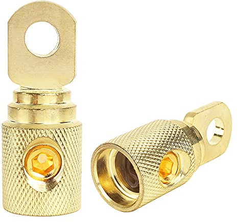 2Pcs 0 Gauge Brass with Gold Plated Ring Set Screw Battery Ring Terminals Amp Input Reducers for 0-2 Gauge Wire