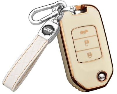 HIBEYO Smart Autoschlüssel Hülle passt für Honda Schutzhülle Schlüsselhülle für Fernbedienung Honda Vezel CR-V Jazz Civic HR-V Schlüsselbund Schlüsselbox Schlüsselanhänger Klapp 3 Tasten(Weiß)