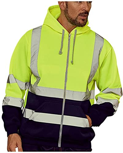 RYTEJFES Herren Kapuzenjacke Reisverschluss Kapuzen-Sweatshirt mit hoher Sichtbarkeit,Winter Warnjacke Warnschutz Pilotenjacke Arbeitsjacke Warnschutzjacke Langarm Übergröße Hoodie