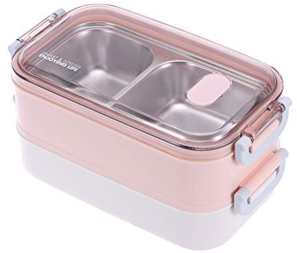 HEMOTON 1 Pc 1600ML Plástico Acero Inoxidable Doble Capa Fiambrera Contenedor de Comida