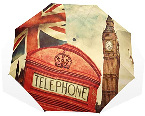 Regenschirm Retro London Big Ben Union Jack Winddicht 3 Falten Regenschirm für Damen Herren Mädchen Jungen Unisex Ultraleicht Outdoor Reise Kompakter Regenschirm