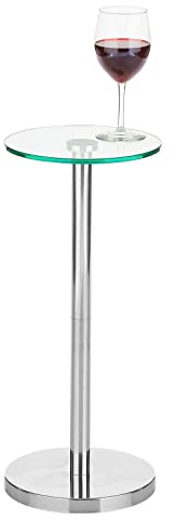 mDesign Kleiner Beistelltisch aus Metall und Glas – stilvoller Glastisch fürs Wohnzimmer – Minimalistischer Couchtisch mit modischem Design – klar/Chrom