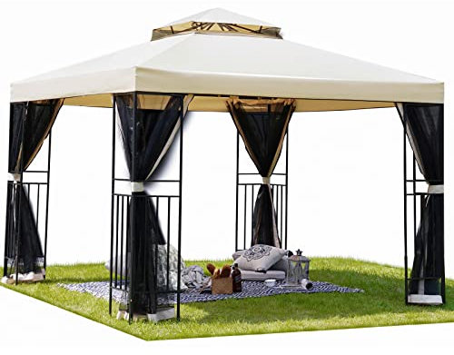 Grand patio Gazebo 3×3m with Side Netting, Garden Gazebo Event Shelter Sun Shade Heavy Duty Outdoor Canopy for BBQ, Event, Party -Beige