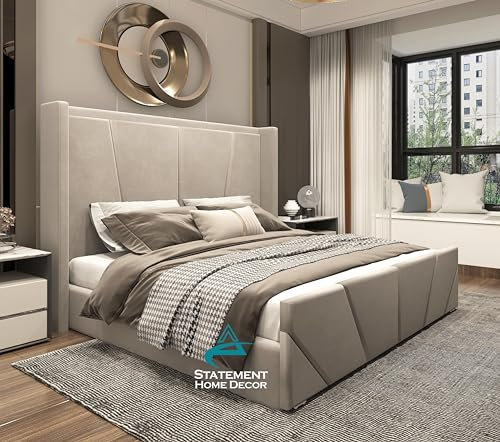 Winged Bed Frame, Ottoman Storage Bed Frame , Plush Velvet Bed Frame With Storage ,Without Mattress, Mink Plush Velvet, Small Double, ZU-15H7-7EQE