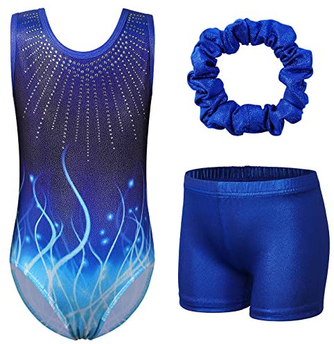 BAOHULU Gymnastikanzug für Mädchen, glänzende Schmucksteine, sportlich, Tanzoutfit, Dunkelblaues Set, 11-12 Jahre