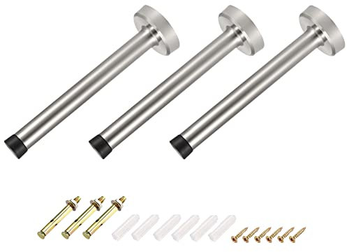 METALLIXITY Door Stop Wall Mount Door Stopper (150mm/5.91) 3pcs, Stainless Steel Sound Dampening Door with Screws - for Furniture Decor, Silver Tone
