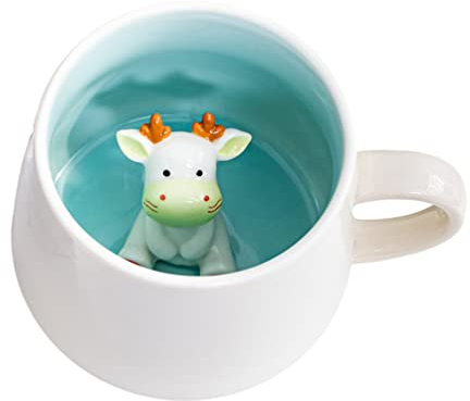 Biigming 3D Ceramic Coffee Mug Animal Inside Cup,12oz Cute Handmade Animal Figurine Ceramics Milk Cup,Christmas,Birthday,Mother's Day Gifts for Friends Family or Kids (Dragon)