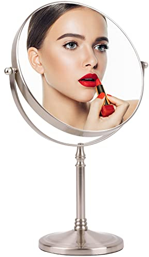Ohotecy Miroir Maquillage de Table 1x/10x Fois Grossissant, Ø 20 cm Double Face Miroir Cosmétique sur Pied, Miroir pour Salle de Bain, Rond, 360° Pivotant - Idéal pour Rasage, Maquillage