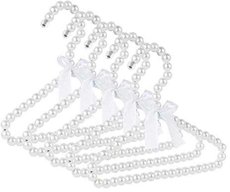 Adorila 5 Stück Perlen-Kleiderbügel für Kinder, kleine Perlenperlen, Schleife, Kleiderbügel, Elegante Standard-Kleiderbügel für Kinder, Haustiere, Hunde (weiß)