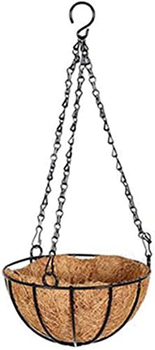 Youning Panier suspendu en métal coco avec doublure en fibre de coco, panier suspendu pour pots de fleurs, avec chaîne, jardinières suspendues pour plantes extérieures, décoration de jardin, 1 pièce