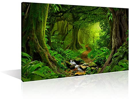 1 Piece Wall Decor Forest Wishing Tree Canvas Paintings Green Forest Landscape Pictures for Bedroom, Bathroom, Office Stream Flowing in the Forest Posters and Prints Framed Ready to Hang (12Wx18H)