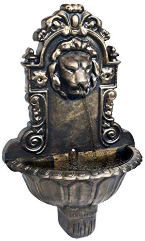 Moderne Brunnen Garten, Wandbrunnen Löwenkopf Design Leichtes Gewicht + Witterungsbeständig Kunststoff Geeignet für den Innenbereich Bronze, 41 x 22,5 x 65 cm