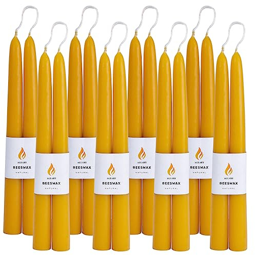 16PCS 9 Natural Beeswax Taper Candles, Dripless Smokeless, Long Lasting