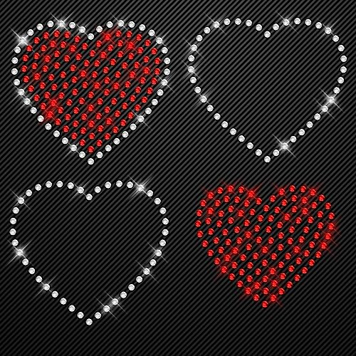 Glitzerdeals Bügelbilder Herzen rot Liebe Aufbügler für Textilien Herz Strassmotiv Strass auf Transferfolie mit Anleitung Hot-fix iron-on-transfer