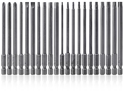Mesee 21 Stück Magnetische Schraubendreher Bits, 1/4 Zoll Sechskantschaft Lang Schraubendreher Werkzeuge, Torx -Kopf + Sechskantkopf + Kreuzkopf und Flachem Kopf Schraubendreher Bit Set, 100 MM