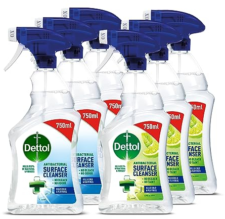 Dettol Antibacterial Disinfectant Surface Cleaner | Original + Mint and Lime Fragrance | Pack of 6 | 6 x 750ml | Total of 4.5L