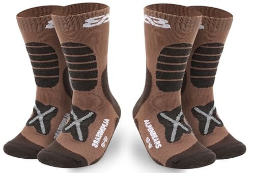 Premium Wandersocken aus Merino Wolle - [2 Paar] - Profi Trekkingsocken zum Wandern - Outdoor Socken für Damen, Herren & Kinder - Warme Merino Wandersocken - Funktionssocken - (Braun, 43-48)