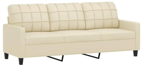 vidaXL Sofa 3 Sitzer, Couch für Wohnzimmer, Polstersofa mit Metallgestell, Loungesofa Sitzmöbel Wohnzimmersofa Dreisitzer, Creme Kunstleder