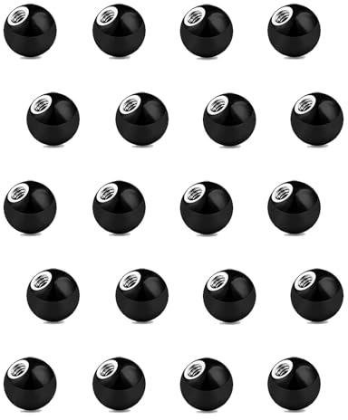Besyvvin 20er Piercing Kugel 1,2mm Chirurgenstahl 3mm Schwarz Ersatzkugeln Schraubkugeln für Piercing Lippe Septum Nase Augenbrauen