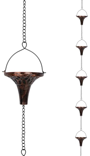 giole 9.7ft Outdoor Rain Chain with 10 Funnel Shaped Cups Adjustable Rain Chain for Gutters, Eaves, Drains, Replacement Downspouts