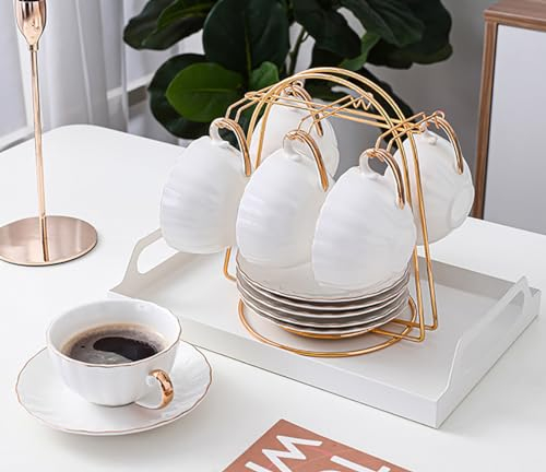 EFLALYHG Coffee Cup Organizer, Gold Iron Coffee Cup Display Stand, Countertop Tea Cup Mug Tree for Tea, Espresso, Latte, Mocha Coffee Cups,S