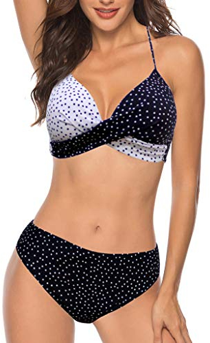 High Waisted Bikini Set Y2k, Tummy Control Monokini Swimsuit with Bikini Bottoms, Triangle Halter Lace up Women Low Waist Thong Swimwear Bathing Suits Gifts for Mum Prom